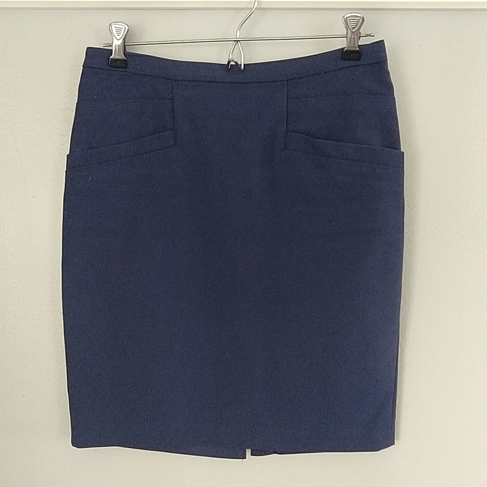 H&M Navy Blue Pencil Skirt with Pockets, 4